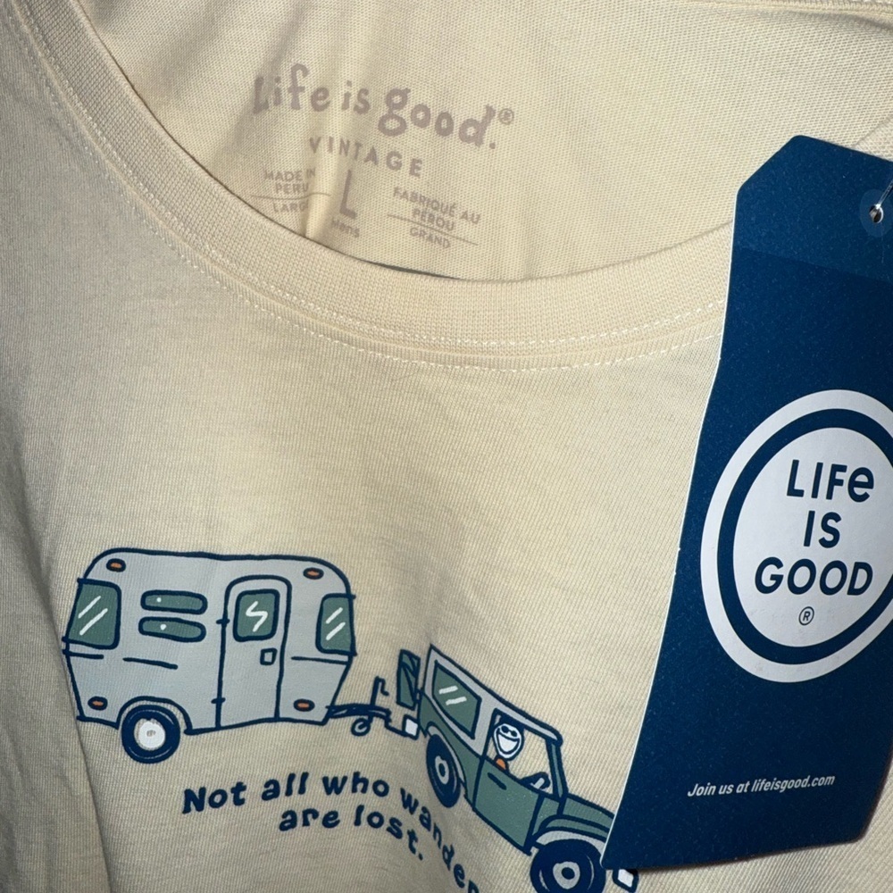 Life Is Good Off-White Long Sleeve Men's Tee with Blue Graphic - Picture 3 of 4